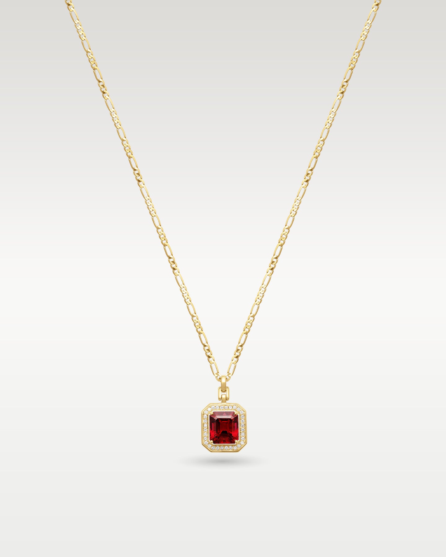 Yellow Gold Emerald Cut Ruby Halo Pendant Necklace | Noahs Fine Jewelry and Watches DFW