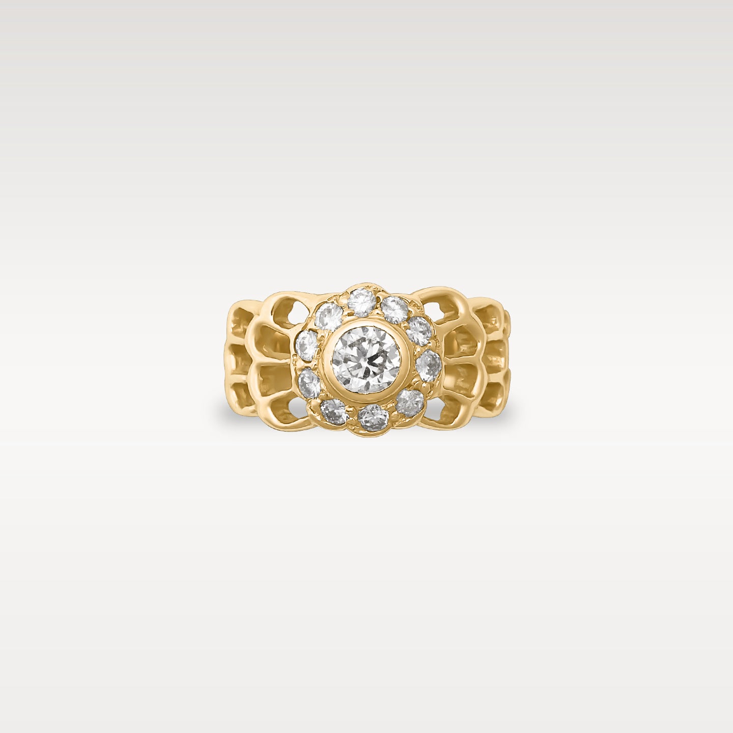 Yellow Gold Floral Honeycomb Diamond Ring | Noahs Fine Jewelry & Watches TX