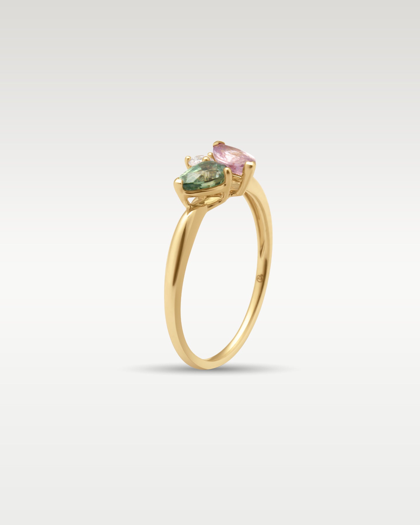 Gold Green and Pink Sapphire with Diamond Ring | Noah's Fine Jewelry TX