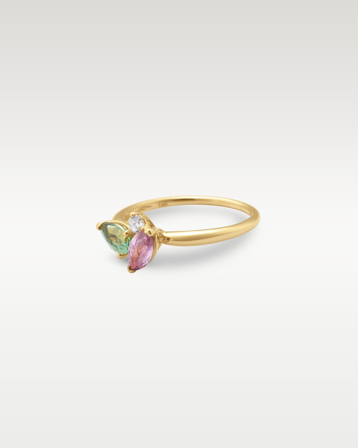 Gold Green and Pink Sapphire with Diamond Ring | Noah's Fine Jewelry TX