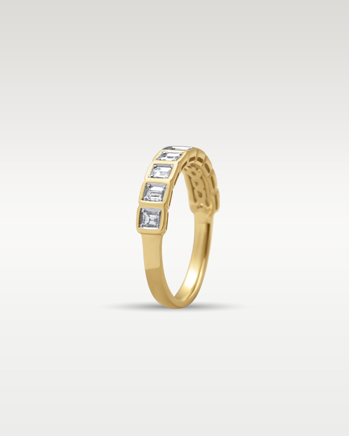 14k Yellow Gold Half Eternity Baguette Diamond Ring | Noah's Fine Jewelry Dallas, Texas