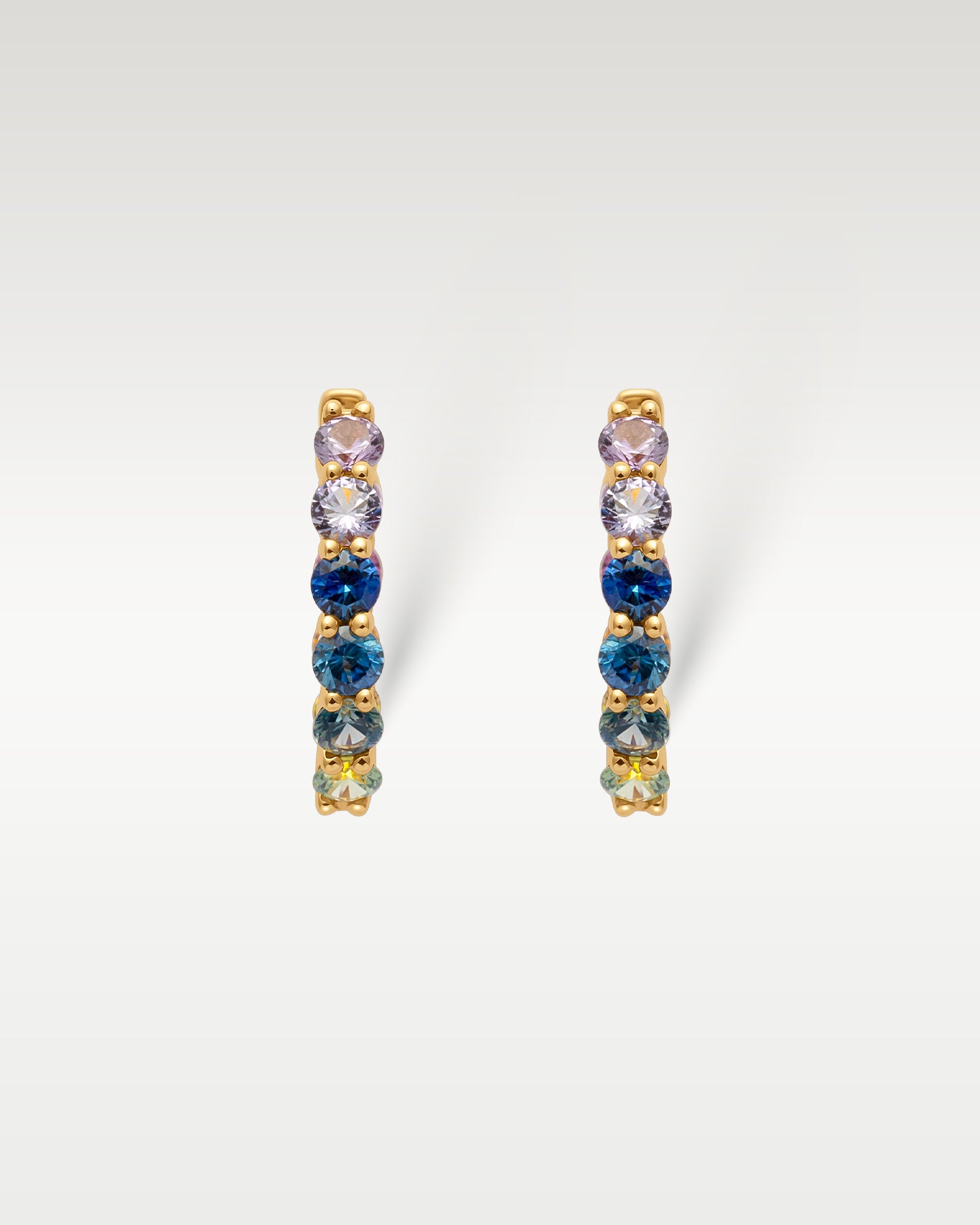 18k Yellow Gold Rainbow Sapphire Huggies | Noah's Fine Jewelry Dallas, Texas 