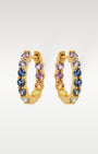 18k Yellow Gold Rainbow Sapphire Huggies | Noah's Fine Jewelry Dallas, Texas 