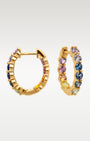 18k Yellow Gold Rainbow Sapphire Huggies | Noah's Fine Jewelry Dallas, Texas 