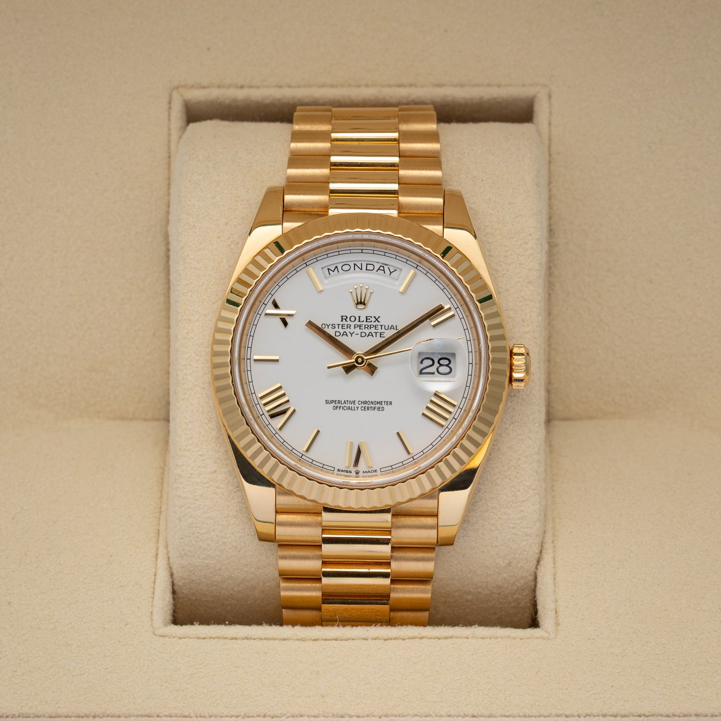 White Roman Rolex Day-Date 228238 | Noahs Fine Watches & Jewelry TX