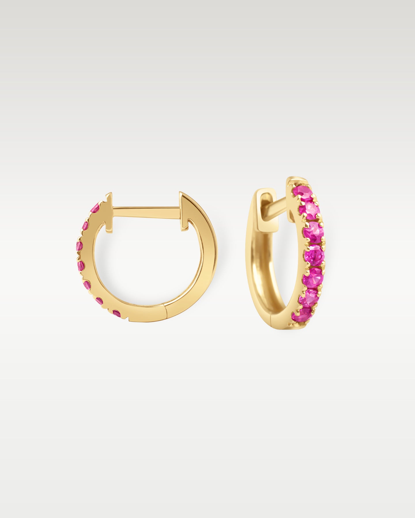 Yellow Gold Ruby Huggie Hoop Earrings | Noah's Fine Jewelry Dallas