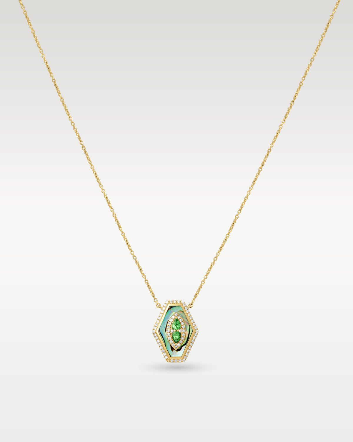 Yellow Gold Tsavorite Diamond Shell Pendant Necklace at Noah's Fine Watches & Jewelry