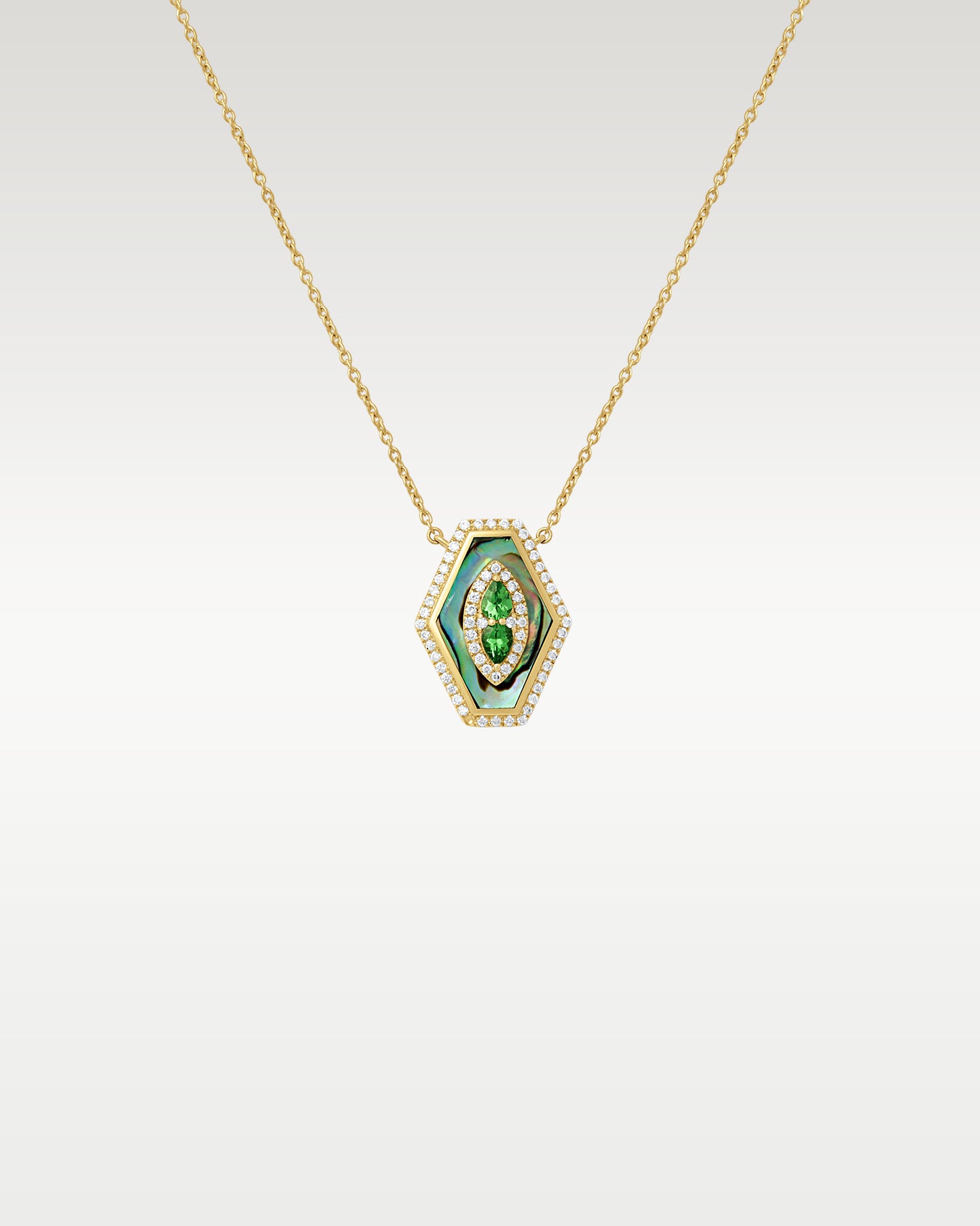 Yellow Gold Tsavorite Diamond Shell Pendant Necklace at Noah's Fine Watches & Jewelry