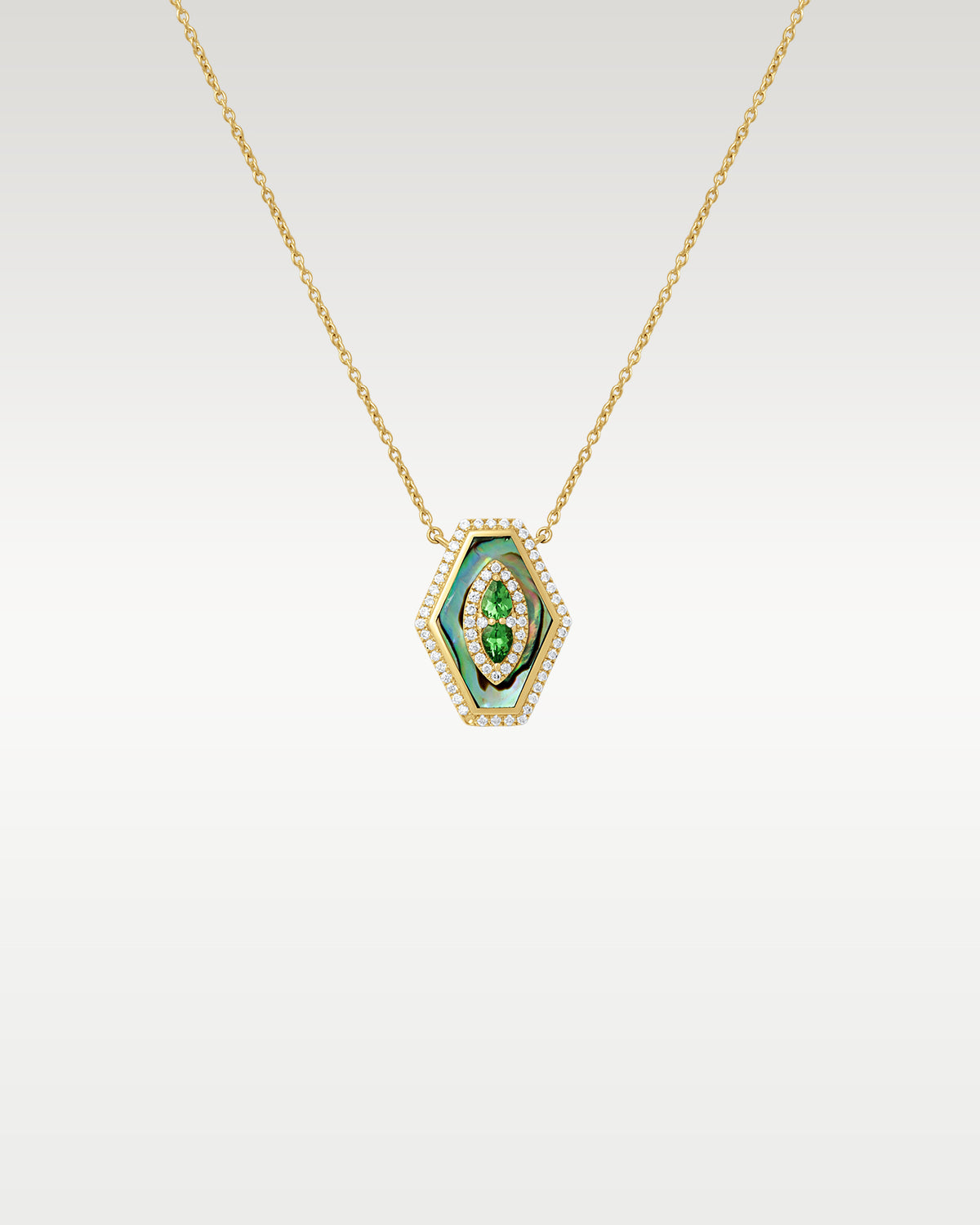 Yellow Gold Tsavorite Diamond Shell Pendant Necklace at Noah's Fine Watches & Jewelry