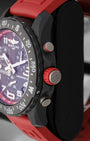 Side profile focus on the non-magnetic Breitlight polymer case construction, red-molded winding crown, and tactile chronograph pushers