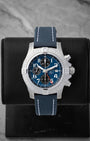 Pre owned Breitling Avenger Chronograph GMT 45mm reference A24315101C1X1 with blue dial and blue military leather strap at Noahs Fine Watches and Jewelry in Dallas TX