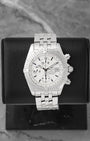 Pre owned Breitling Chronomat Evolution A13356 silver dial stainless steel watch at Noah's Fine Watches & Jewelry in Dallas, TX