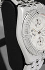 Side profile view of the 43.5mm stainless steel case for Breitling Chronomat Evolution A13356