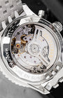 Sapphire display case back revealing the self-winding Manufacture Breitling Calibre B01 movement on Navitimer AB0138