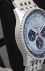 Polished and satin-brushed 43mm stainless steel case side profile of pre-owned Breitling Navitimer B01 Chronograph reference AB0138