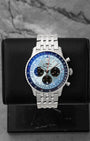 Pre owned 2026 Breitling Navitimer B01 Chronograph 43mm reference AB0138241C1A1 with ice blue dial and black sub-dials at Noah's Fine Watches & Jewelry in Dallas, Texas