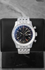 Pre owned Breitling Navitimer World GMT 46mm reference A24322 with black dial and stainless steel Navitimer bracelet at Noahs Fine Watches and Jewelry in Dallas TX