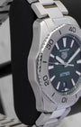 left side case profile view of the modern slimmed-down 40mm stainless steel case on an Aquaracer Professional 200 model