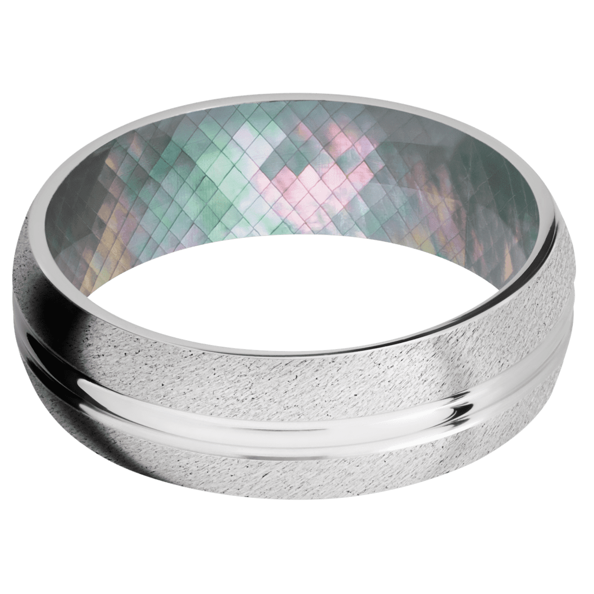 18K White Gold + Polish , Anglestone Finish + Black Mother of Pearl