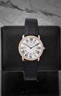 Ronde Louis Cartier 36mm watch in 18k rose gold with a factory diamond-set bezel and a silvered opaline dial