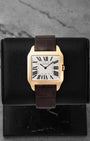 Pre-owned 2014 Cartier Santos-Dumont W2006951 in 18k rose gold with silvered Roman numeral dial at Noah's Fine Watches & Jewelry in Dallas, Texas