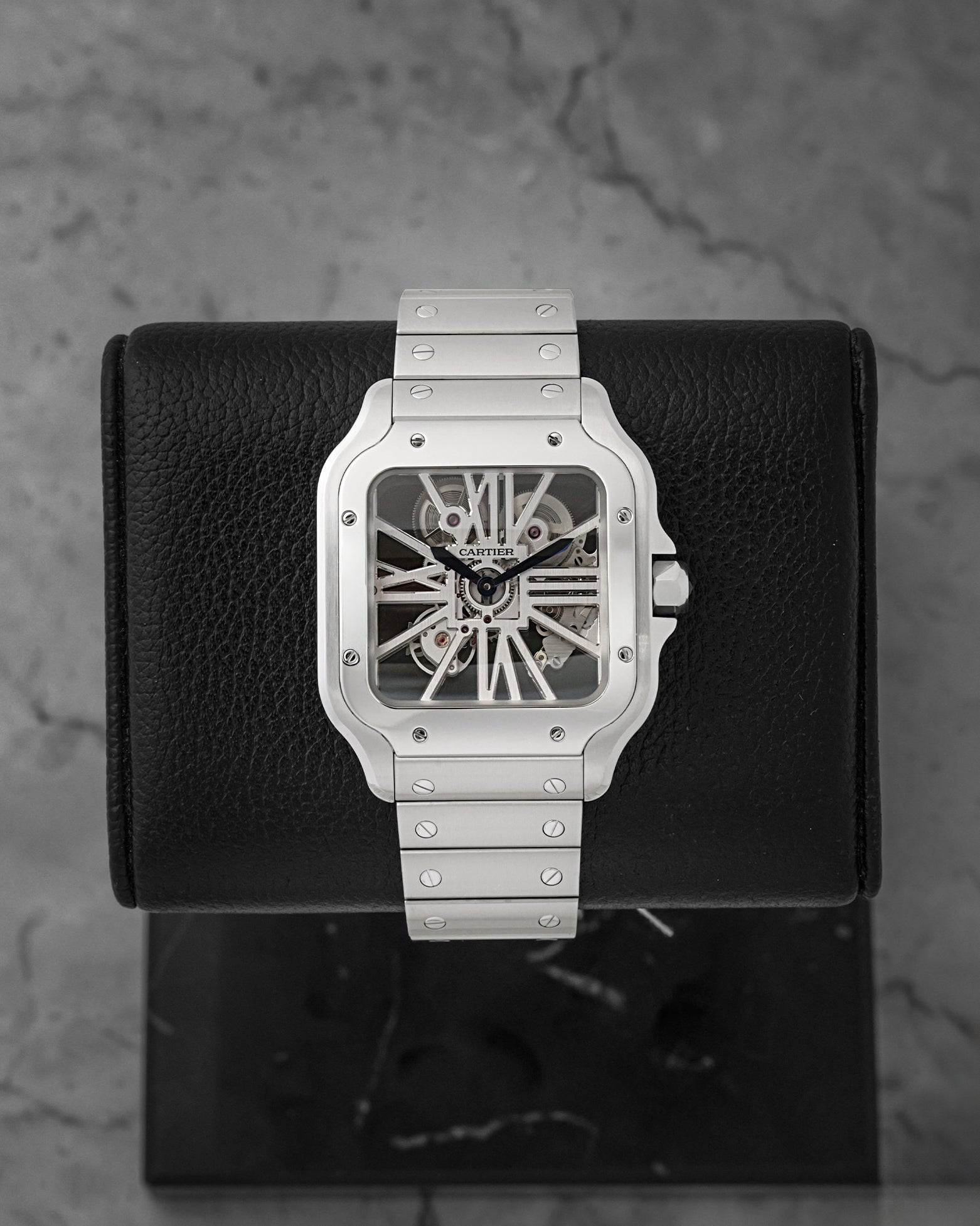 Pre owned 2022 Cartier Santos de Cartier Skeleton WHSA0015 stainless steel luxury watch at Noah's Fine Watches & Jewelry in Dallas, TX