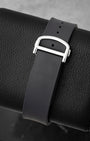 Black rubber strap with screw accent details and black ADLC steel folding deployant clasp for Cartier Santos WSSA0039