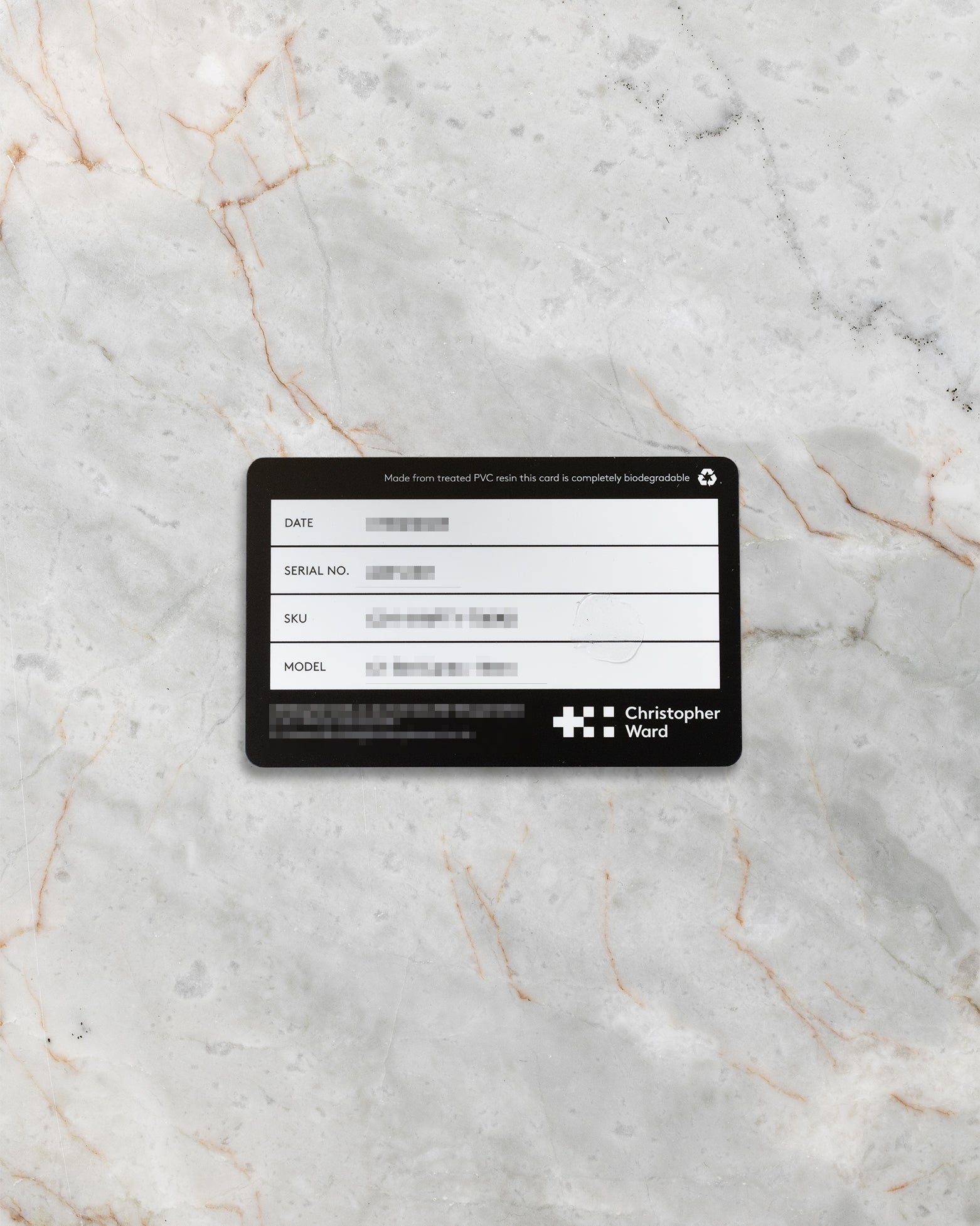Original Christopher Ward international warranty card for pre-owned 2024 C1 Bel Canto Nero C01-41APT0-T00K0