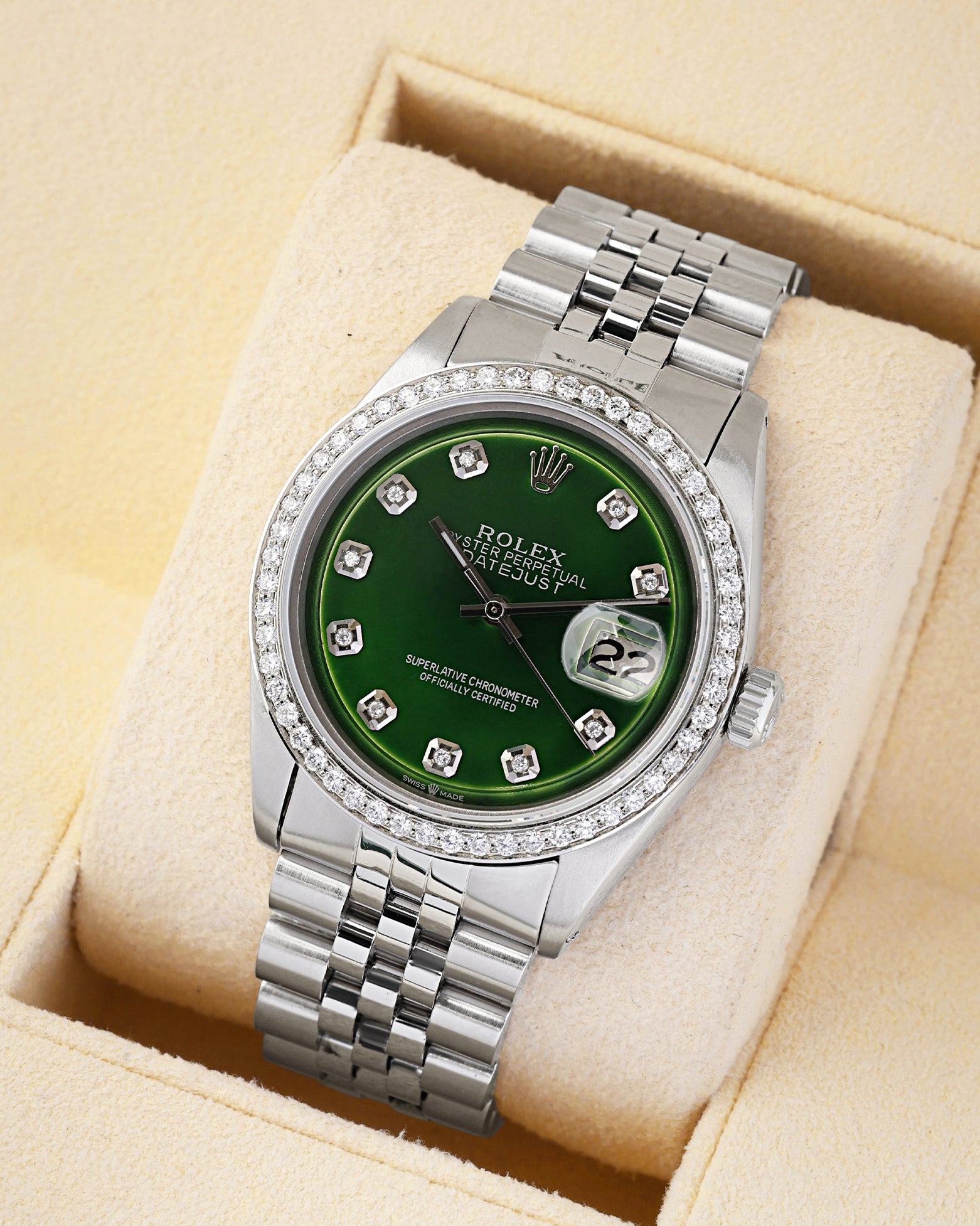 aftermarket diamond Rolex Datejust 36 1603 | Noah's Fine Watches & Jewelry