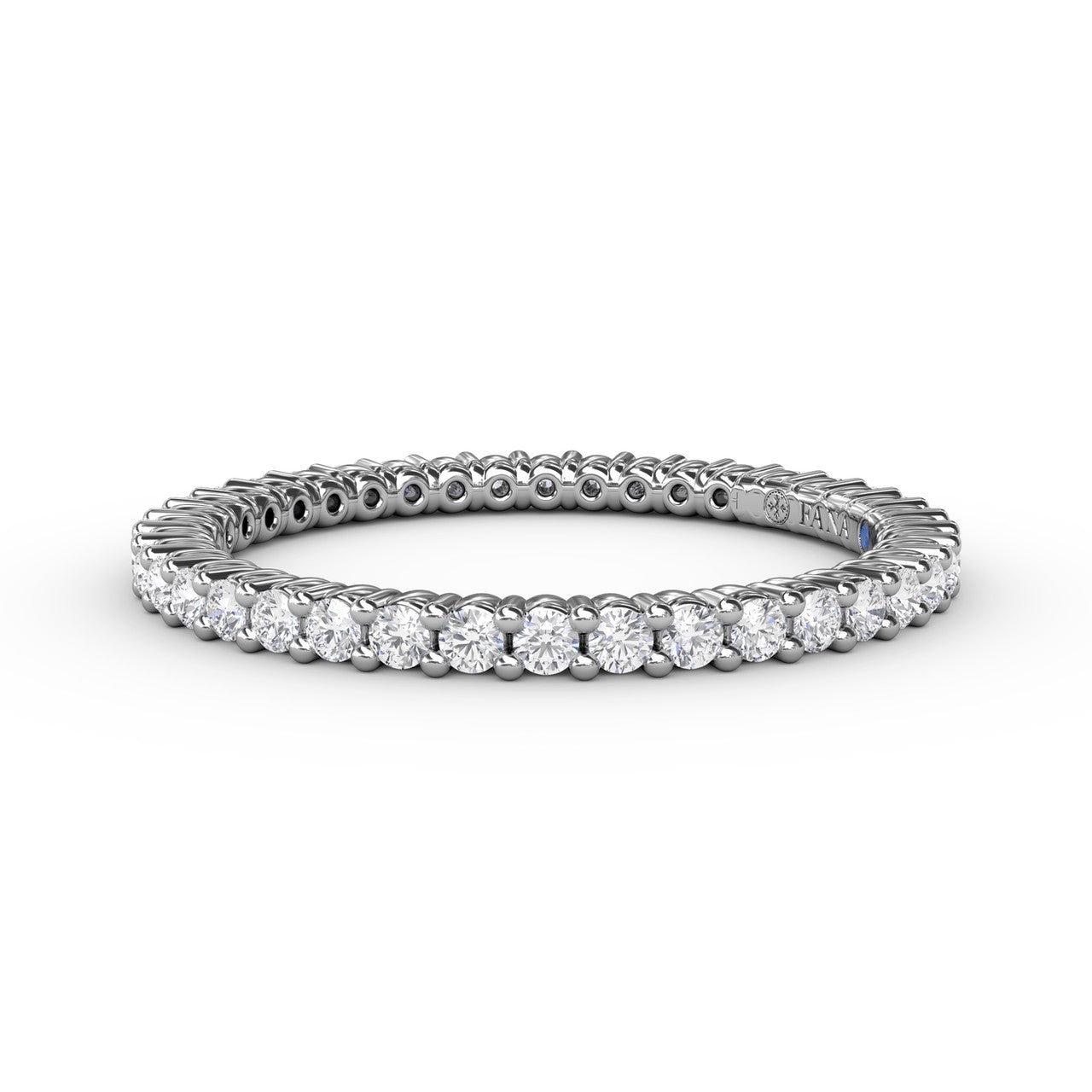 Fana 14k white gold diamond wedding ring, style W6123, showcasing a delicate 0.50 carat continuous circle of round brilliant diamonds in a classic shared prong layout