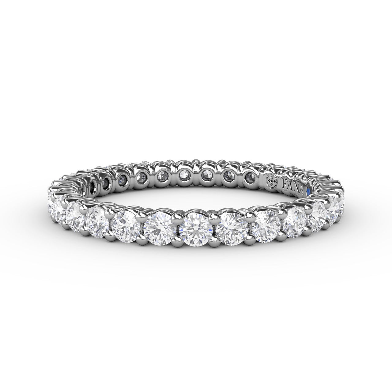 Fana 14k white gold diamond eternity band, style W6125, featuring a continuous circle of 1.0 carat round brilliant diamonds in a low-profile shared prong setting