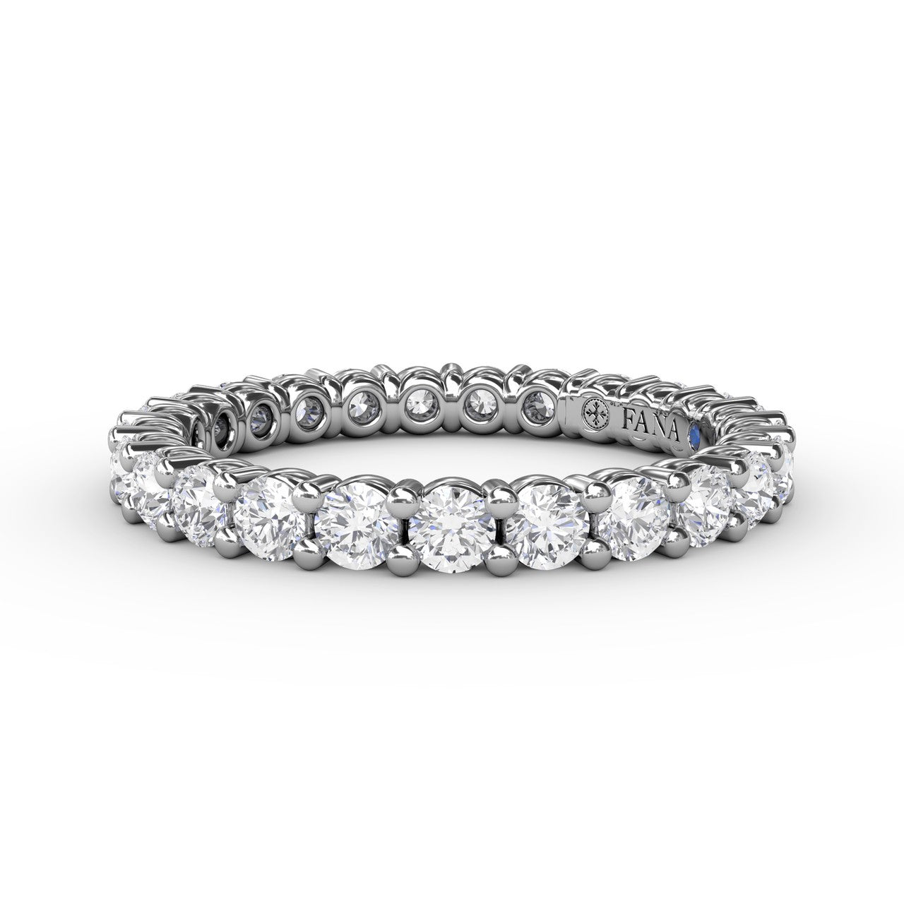 Fana 14k white gold diamond eternity band, style W6126, featuring a continuous circle of 1.25 carats of round brilliant diamonds in a shared prong setting