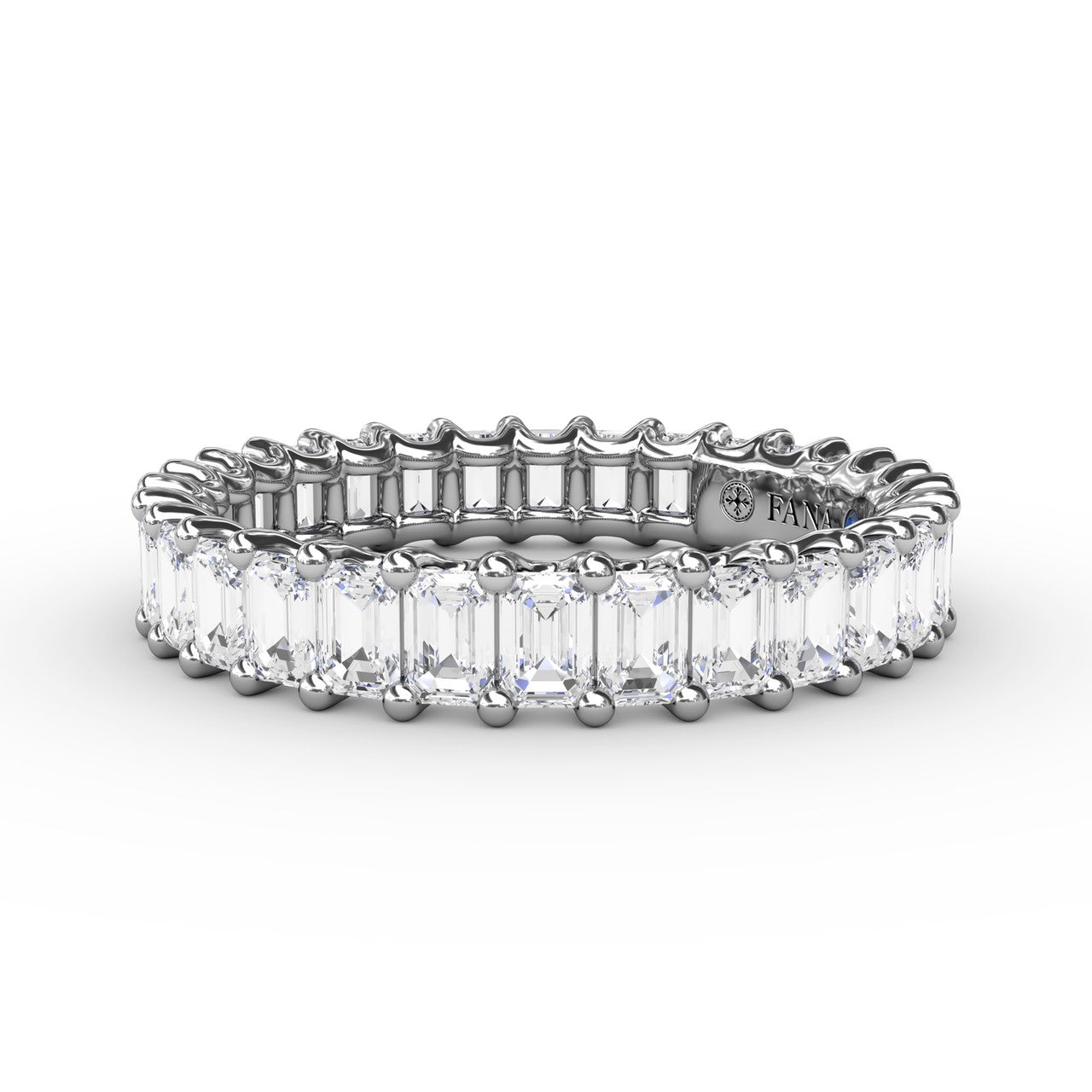 Fana 14k white gold diamond eternity band, style W6143, featuring 2.39 carats of vertically set emerald cut diamonds in a shared claw-prong setting