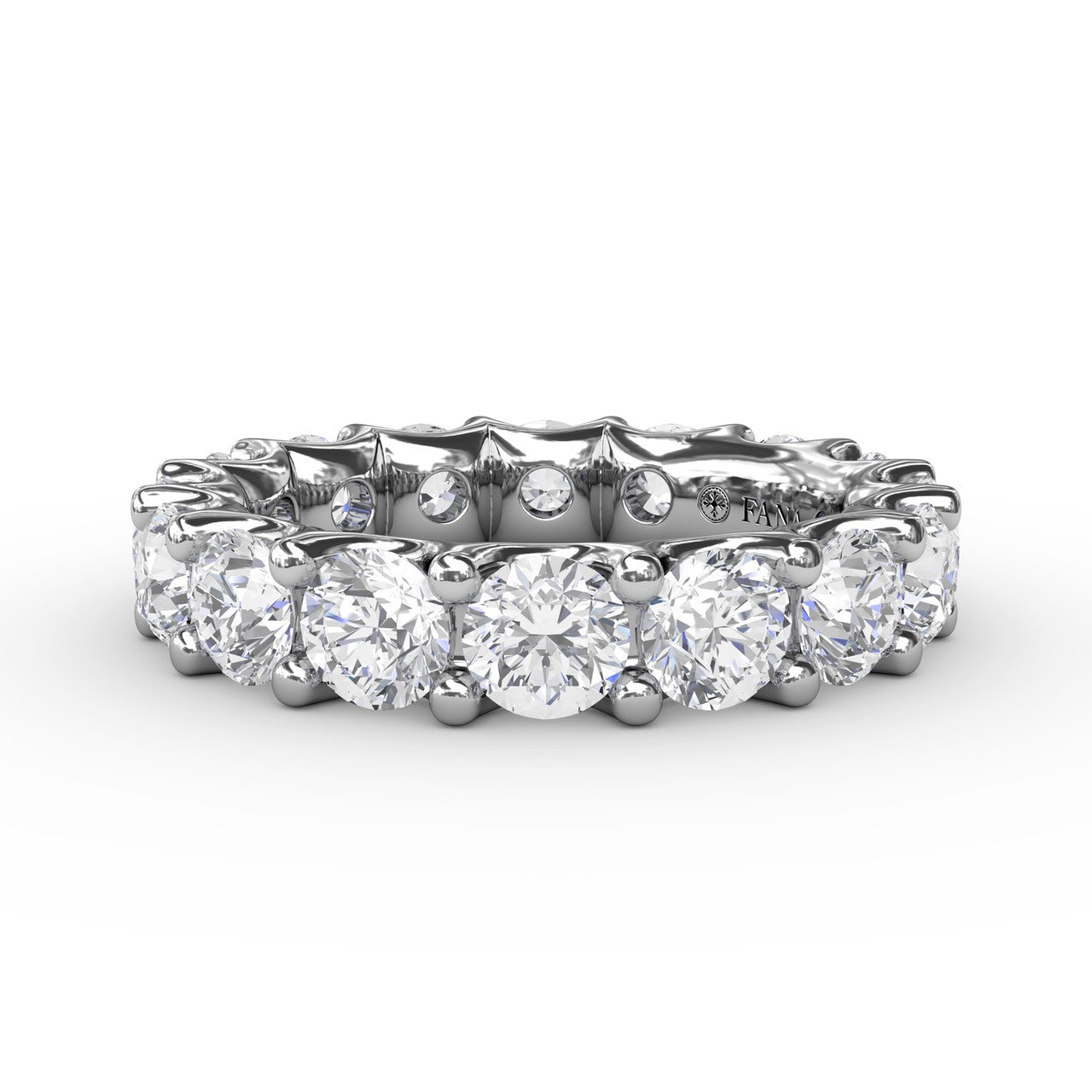 Fana 14k white gold diamond eternity band, style W6139, featuring 3.6 carats of round brilliant diamonds in a low-profile shared prong setting