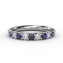 Fana 14k white gold wedding band, style W6203S with a continuous alternating row of round blue sapphires and brilliant white diamonds