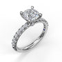 Fana 14k white gold pavé diamond engagement ring setting, style S3846, showing a high-set four-prong basket for a round center stone and a diamond-accented band