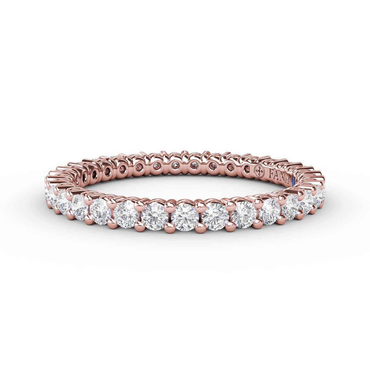 Fana 14k rose gold contemporary diamond eternity band, style W6124, featuring a continuous circle of round brilliant diamonds in a shared prong setting