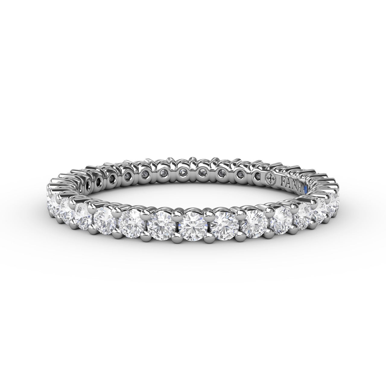 Fana 14k white gold contemporary diamond eternity band, style W6124, featuring a continuous circle of round brilliant diamonds in a shared prong setting