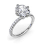 Fana 14k white gold pavé diamond engagement ring setting, style S4363, displaying an elegant double-prong corner setting for a cushion center stone and a slender diamond-accented band