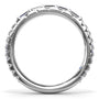 A direct side-view silhouette of the Fana white gold baguette diamond ring showcasing the precise alignment and clarity of the bar-set stones