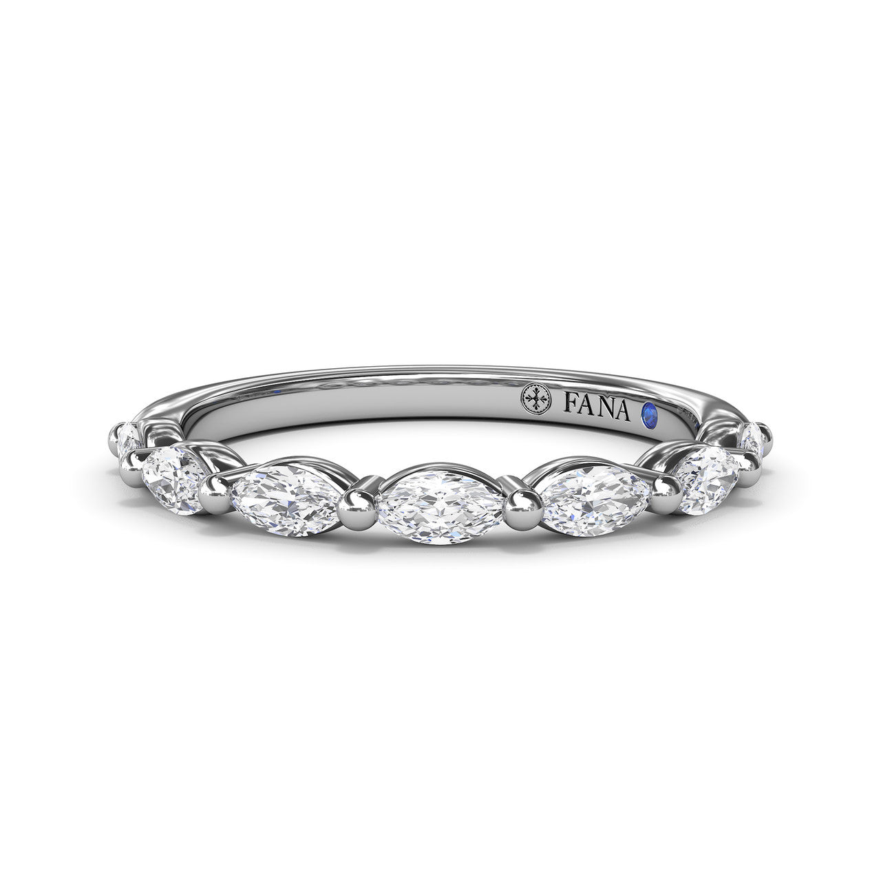 Fana marquise diamond wedding band, style W4074 with horizontally set east-west marquise diamonds in a shared prong band