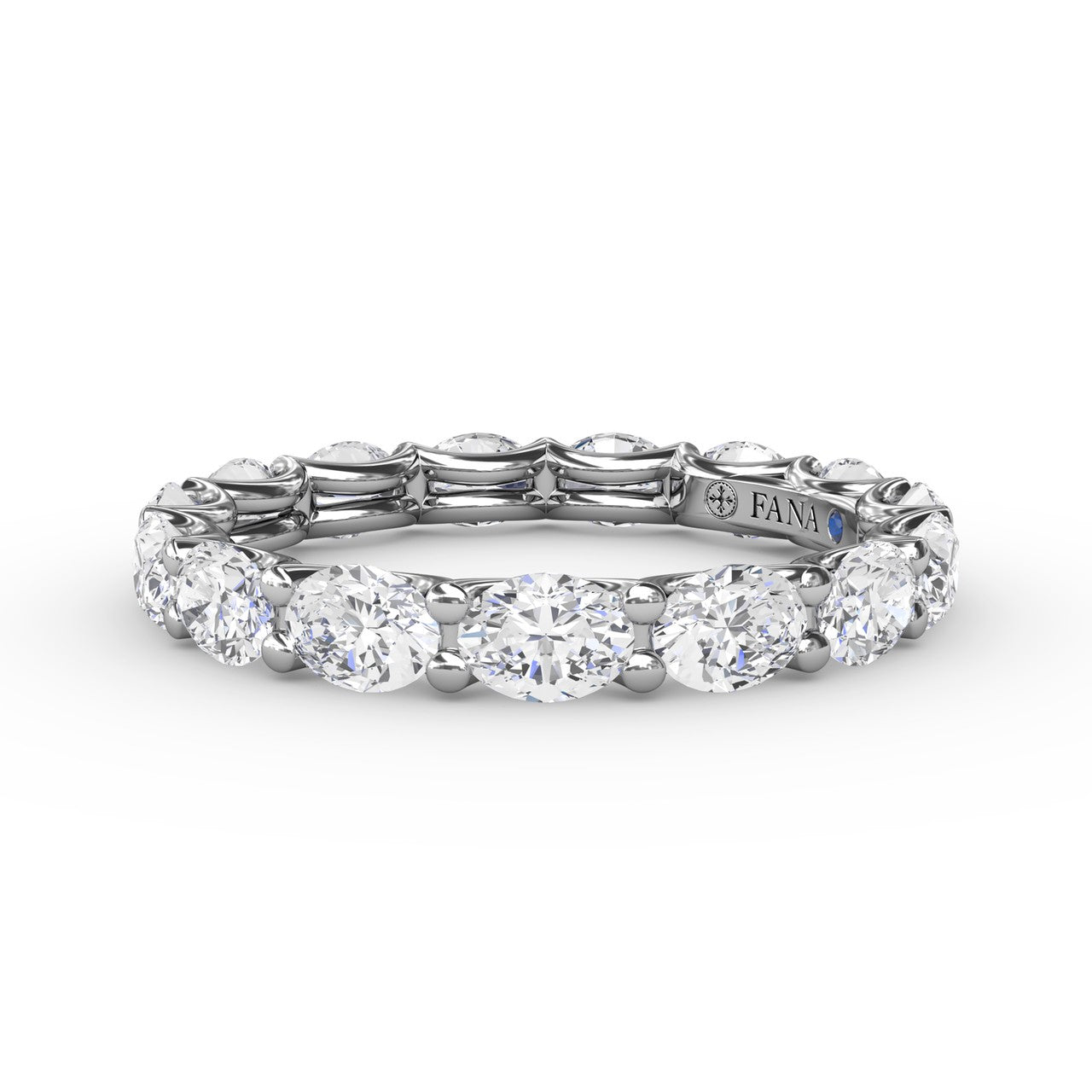Fana 14k white gold diamond eternity band, style W6140, featuring a continuous circle of horizontally oriented oval diamonds in a modern shared prong setting