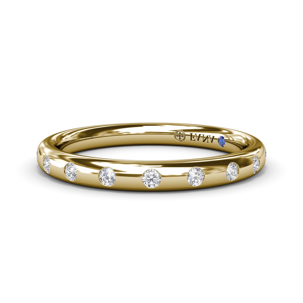 Fana 14k yellow gold wedding band, W4351, featuring round brilliant diamonds flush-set into a dome profile