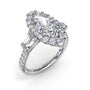 Fana marquise diamond halo engagement ring, style S4262 with tapered baguette side stones and a pavé diamond band