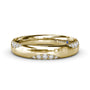 Fana 14k yellow gold modern wide diamond wedding band, style W4432, featuring scattered round pave diamonds set into carved dome segments
