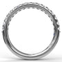 Side profile and circular layout view of the Fana 14kt white gold pavé diamond ring with an exposed scalloped side profile designed for maximum brilliance