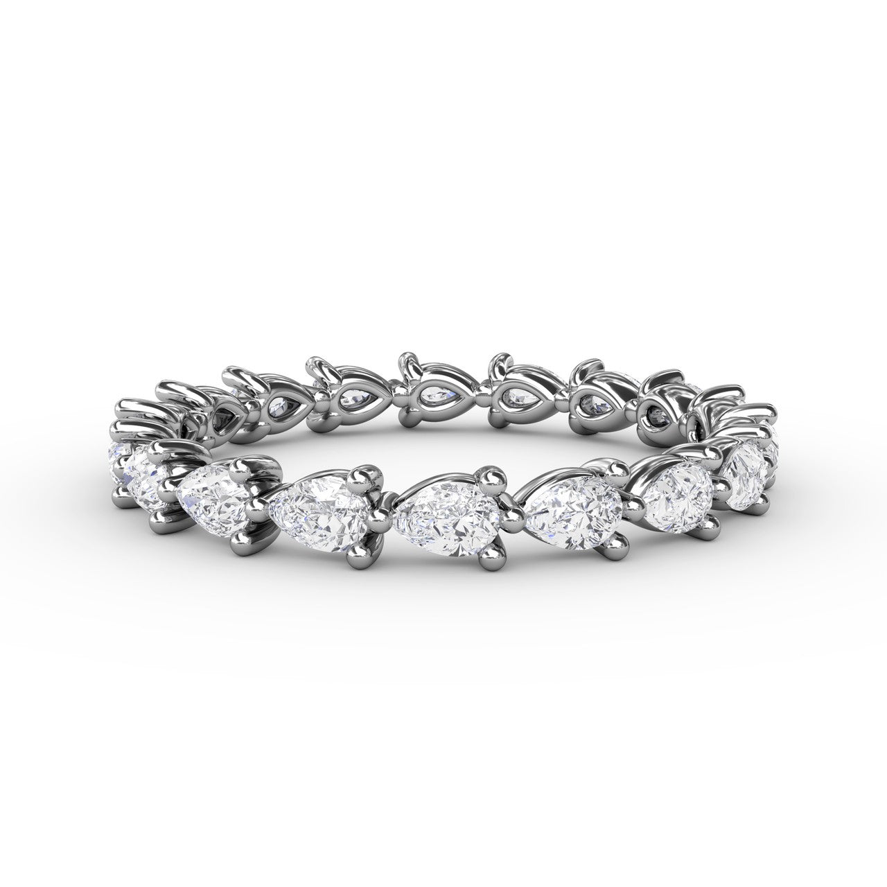 Fana 14k white gold diamond eternity band, style W6144, featuring a full circle of horizontally oriented pear-shaped diamonds in a prong setting