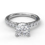 Forward-facing studio view of the Fana S3846 pavé diamond engagement ring setting, showcasing the uniform diamond band and polished crown layout