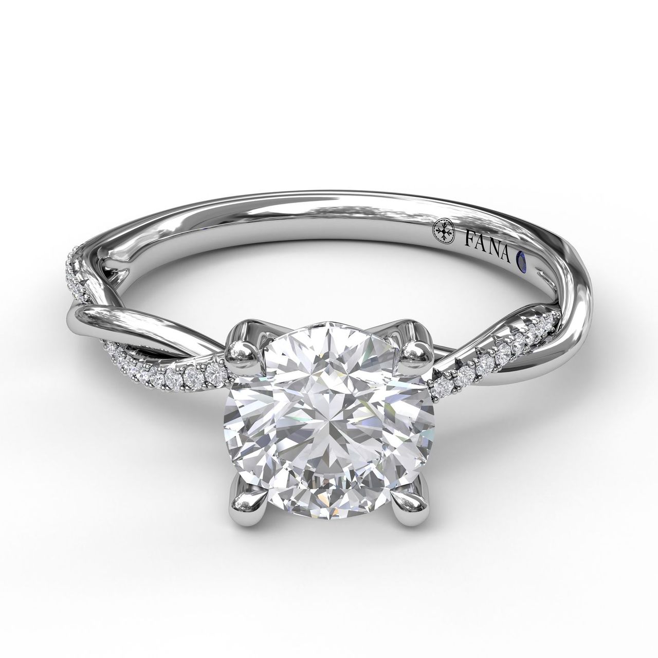 Forward-facing studio shot of the Fana S3901 twist diamond engagement ring setting, showcasing the symmetry of the overlapping diamond-accented band