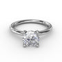 Forward-facing studio view of the Fana S4013 solitaire engagement ring setting, showcasing the sleek symmetry of the polished white gold band